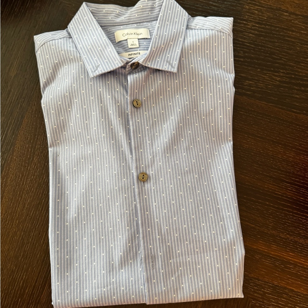 Calvin Klein Blue and White Dress Shirt with Pinstripes